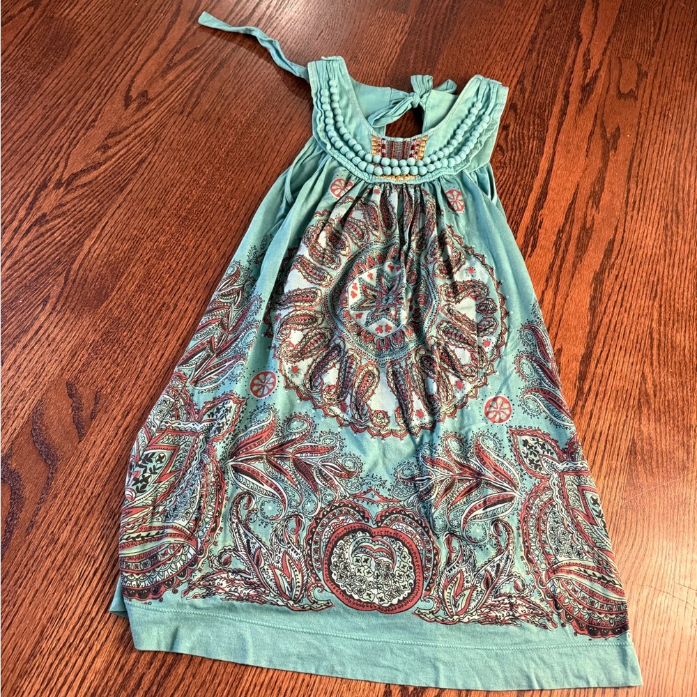 Language Dress with Paisley Design in Teal and Brown